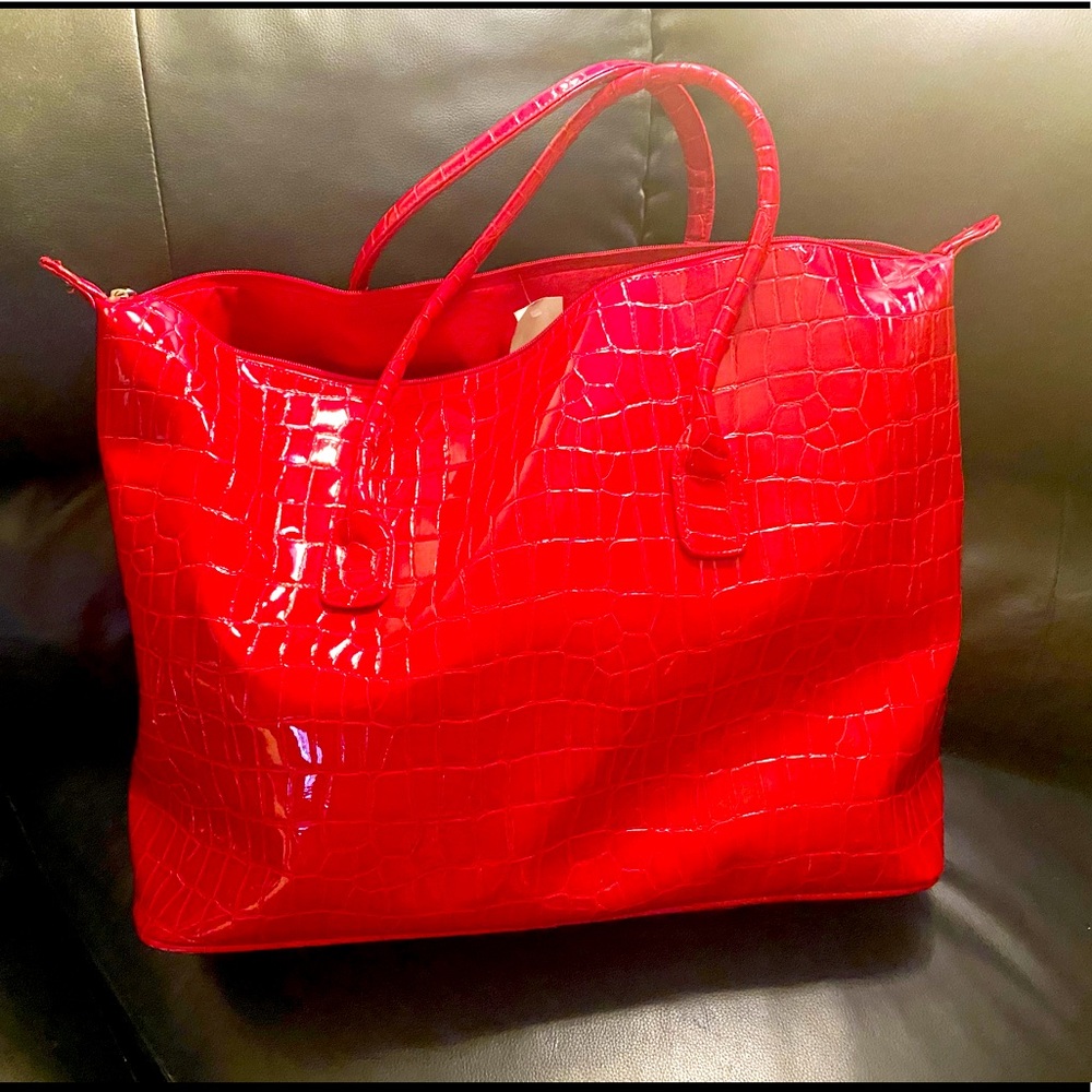 Red patent bag